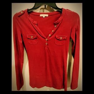 Long Sleeve Dark Red V-neck